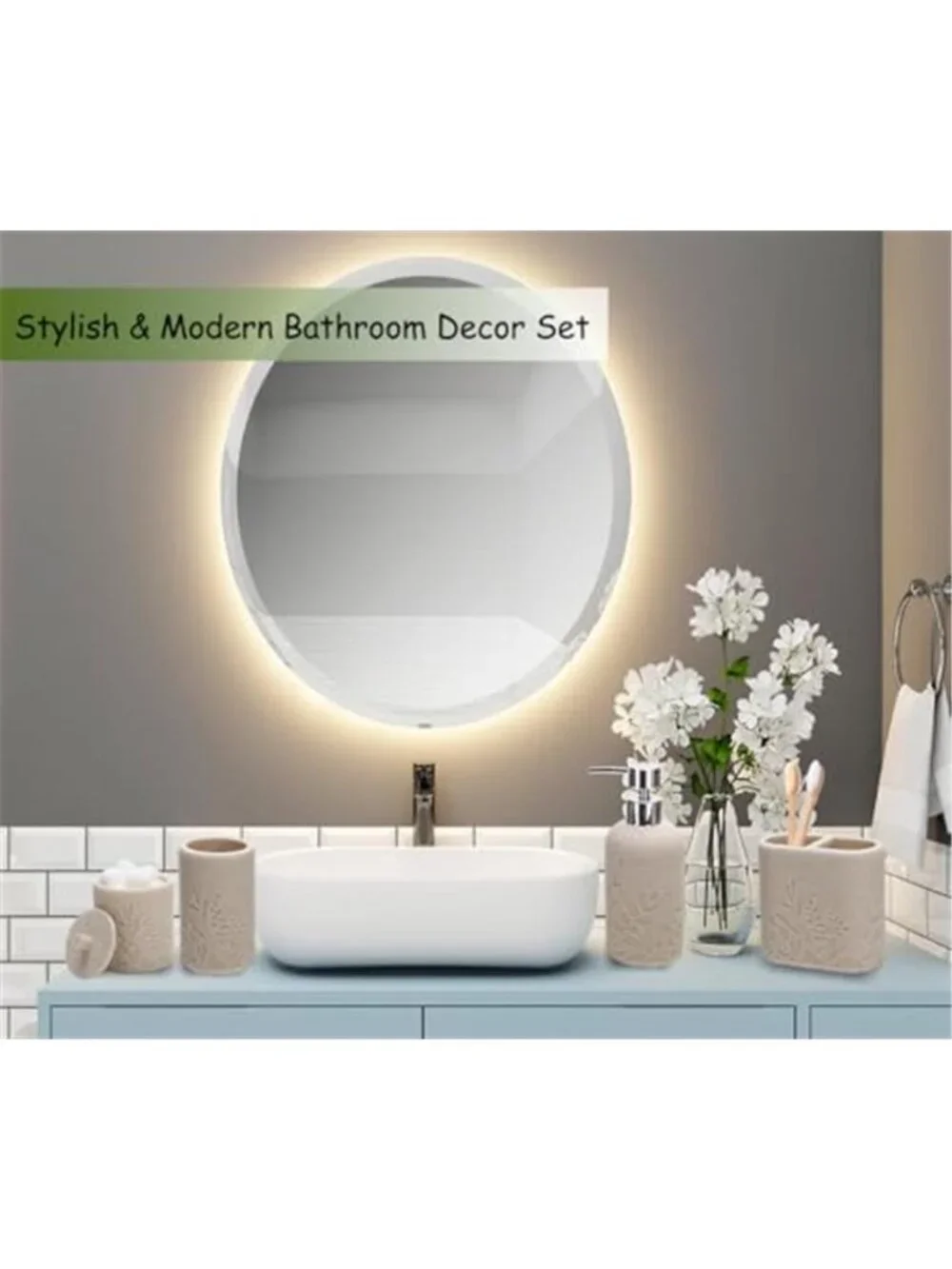 Beige Bathroom Accessories Set Resin Soap Dispenser Toothbrush Holder Soap Dish